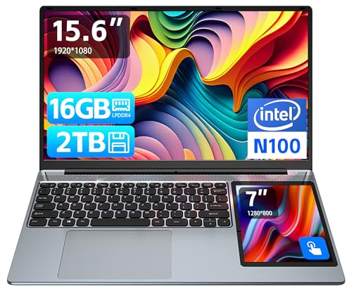 Ordenador portátil IPS de 15.6 pulgadas + táctil de 7 pulgadas, 12ª generación N100 de doble pantalla, 32 G, DDR4 RAM, 2 TB, SSD delgado, para oficina, con teclado retroiluminado, lápiz capacitivo de