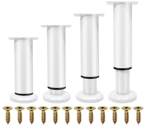 XHMAXE 4 Pcs Adjustable Furniture Legs 18-30cm (7.1-11.8 Inch), Metal Heavy Duty Furniture Replacement Legs with Screws for Sagging Bed Frame, Chair, Sofa, Table, Cabinet (White)