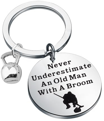 CYTING Curling Sport Gift Never Underestimate An Old Man With A Broom Curling Keychain Ice Sports Lover Gift Curler Keyrings, Curling Lover Keychain, Large