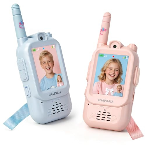 Walkie Talkie Bambini Video, Videochiamata in Tempo Reale Senza Internet e Senza App, Connessione Automatica, Selfie Emoji Messaggi Vocali, Gioco Interattivo Regalo Bambini 3-10 Anni (Blu/Rosa)