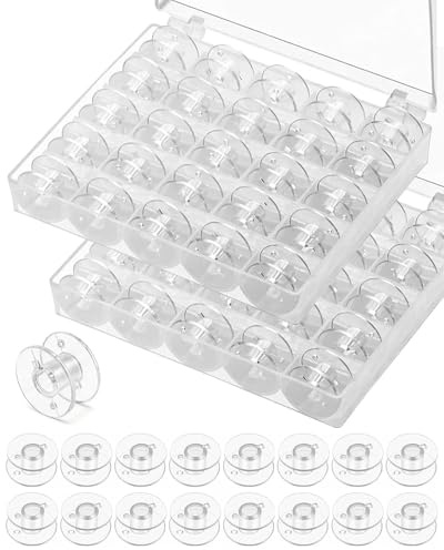 CULEB 50 Pcs Rocchetti per Macchina da Cucire Bobine,Accessori Cucito,Rocchetti per Cucito in Plastica Trasparente con 2 Scatola Contenitore,per Macchine da Cucire Standard/a Bobina