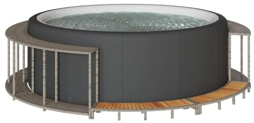 Generico Bordo per Vasca Spa con Portaoggetti&Gradino Polyrattan Grigio,Accessori per Piscina e Spa