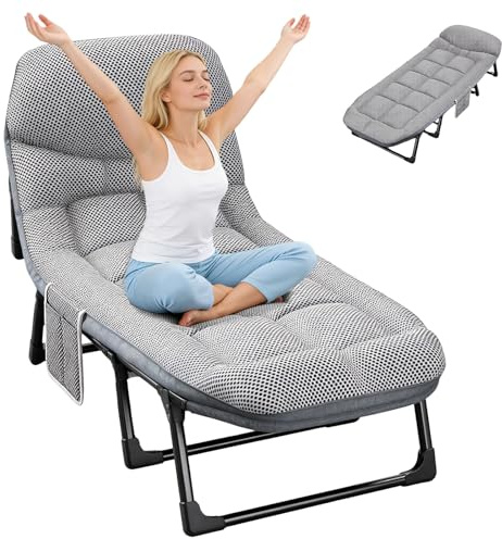 Camping Bed for Adults with Mattress, 6-Position Adjustable, 300kg Load