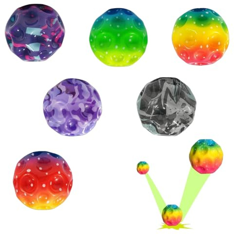KFSCIP 6 Pack Wrist Balls, 6cm Elastic Band Ball for Kids, PU Bouncy Ball on String with Wristbands, Colorful Toy Straps for Outdoor Play, Hand-Eye Coordination Training