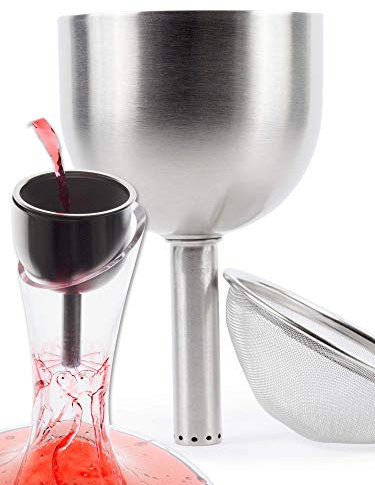 Embudo con Filtro Acero Inox 3en1 - Decantador de Vino, Aireador de Jarra y Copas, Vertedor Oxigenador Antigoteo - Mejora el Vino y Elimina Residuos - Regalo Original Cocina, Hogar, Boda, Cumpleaños