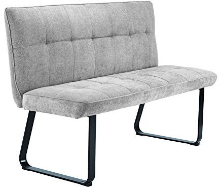byLIVING Bank TALEA / gepolsterte Sitzbank 140 cm / Webstoff-Bezug hellgrau / Metall Gestell schwarz pulverbeschichtet / Bank mit Rückenlehne / Wartebank / Esszimmerbank / 140 x 92 x 59 cm (BxHxT)