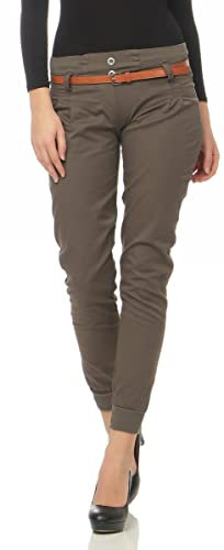 Malito Chino-Pantaloni con Cintura di Similpelle Pantaloni Pump Tubo Casuale Base 5396 Donna (XL, Marrone)