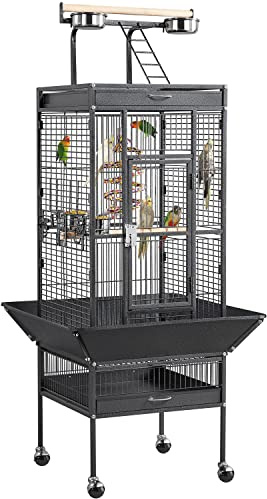 Yaheetech Jaula para Pájaros Jaulas Grandes para Canarios Loros Jaula Metal Grande 64 x 64 x 157 cm Negro