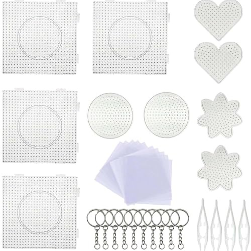 Allaonze strykpärlor 5 mm 10 st transparent fyrkantig penna för strykpärlor barn hantverk pärlor med 6 st pärlpincett, 10 st ark strykpapper