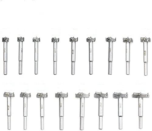 Forstner - Set di 17 punte da trapano in acciaio al tungsteno, ad alta resistenza, 17 pezzi, 15-40 mm, punte piatte in carburo cementato, per la lavorazione del legno, fori e cerniere (17 pezzi)