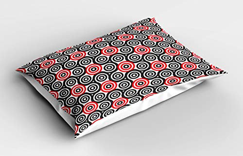 ABAKUHAUS Geometrisch Kissenbezug, Ovales Mosaik, Dekorativer Standard King Size Gedruckter Kissenbezug, 80 x 40 cm, Schwarz Rot