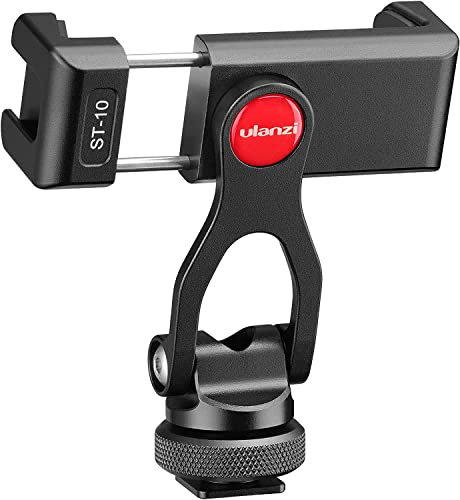 ULANZI Metal Phone Tripod Mount ST-10 - 360° Adjustable Phone Clamp Adapter with 2 Cold Shoe Mount for Light, Mic - Compatible with iPhone, Samsung, Huawei