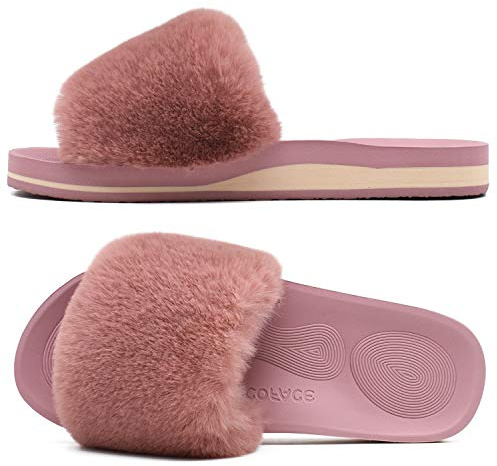 COFACE Pantofole Donna Ciabatte Pelose Donna Invernale Ortopedico Ciabatte da Casa Pantofole Pelliccia con Pelo Invernali Piatte Sandalo 41