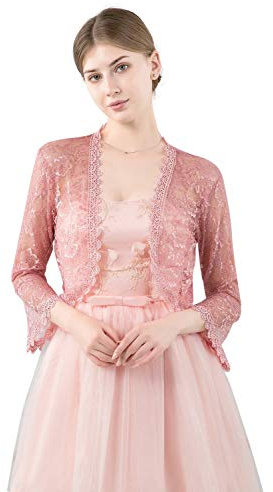 Central Chic Boléro en dentelle à devant ouvert pour femmes pour mariages, mariées, demoiselles d'honneur, robes de soirée S-M, vieux rose, taille unique