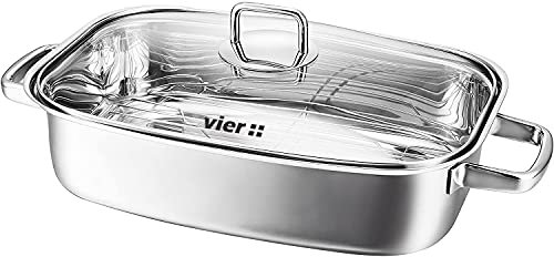 Vier – Pentola spessa 35 cm x 24 cm x 10 cm, in acciaio inox 18/10, a induzione.