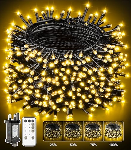 PBGMRT Christmas Tree Fairy Lights Outdoor - 50m 500LED Warm White String Light Mains Powered Dimmable 8-Modes Timer Remote Control Indoor Outside Waterproof Xmas Lighting Decoration