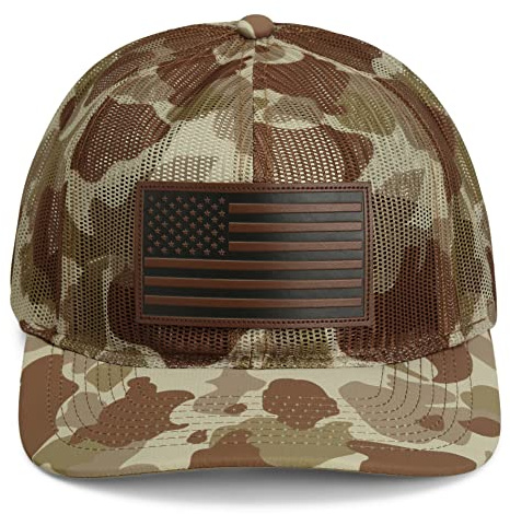 Paramount Outdoors All Mesh Breeze American Flag Cap, Crushable All Mesh, Trucker Hat Rope Cap (Tan Throwback)