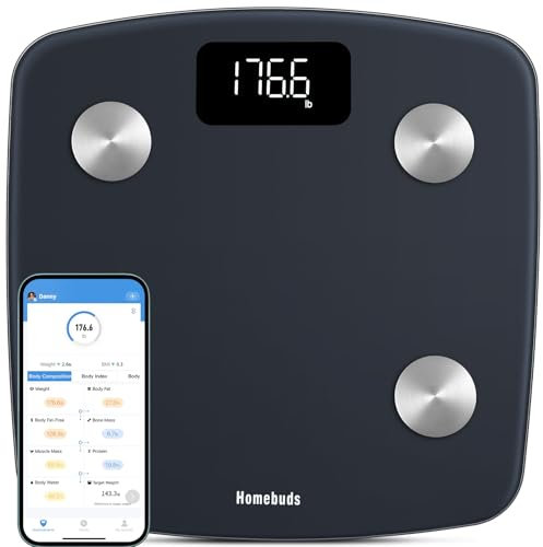 Homebuds Bilancia Pesapersone, Alta Precisione Assicurato Dalla Fabbrica Professionale di Bilancia Pesapersone Digitale dal 2001, App Sync 13 Composizione Corporea, 182kg, LED, Blu Zaffiro