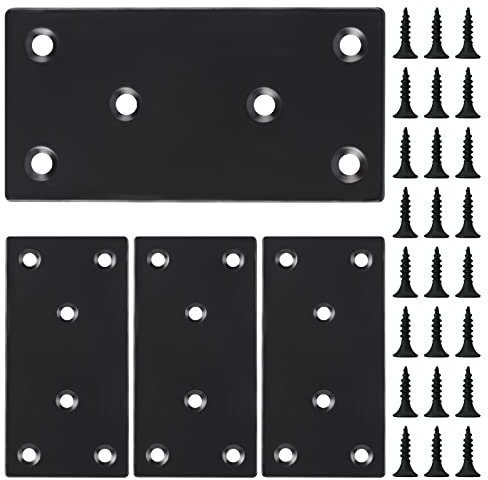 4 Pezzi Connettore Piatto da Tavolo Piastra Forata 100x50x1.8mm Staffa ad Angolo Piatto Piastra Patch in Acciaio Inossidabile Connettore in Legno Piastra di Giunzione con Viti per Armadio per Mobili