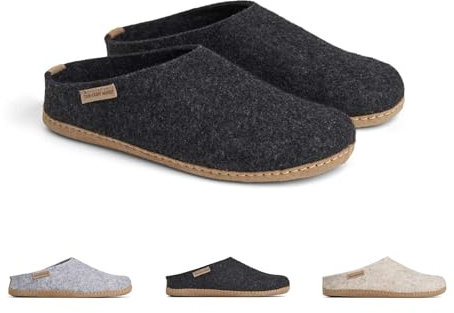 THE COZY SHEEP Felt Slippers Men and Women with Leather Sole | Practical Womens & Mens Home Slippers for Summer Winter | Comfortable Women's and Men's Slippers | Closed Mens and Womens Slippers