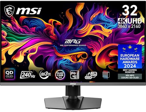 MSI MPG 321URX QD-OLED 31.5 Inch 4K UHD Gaming Monitor - 3840 x 2160 Quantum Dot OLED Panel, 240Hz / 0.03ms, 99% DCI-P3, ΔE≤2, DisplayHDR True Black 400, KVM, RGB - DP 1.4a, HDMI 2.1, USB Type-C