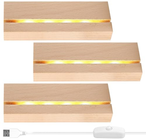 KOIROI Base de pantalla de luces LED y soporte rectangular de madera LED para lámpara de escritorio, base para cristal acrílico