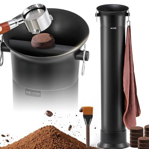 NEWTRY Commercial Floor Standing Coffee Knock Box, Espresso Grind Dump Collection Bin with Upgraded Knockout Port & Rod, 19L Large Coffee Grounds Bin for Barista Coffee Shop Restaurant