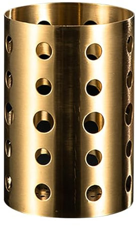 HAOHIZE Porte-ustensiles de Cuisine, 3,9 x 5,9 Pouces Porte-ustensiles de Cuisine doré en Acier Inoxydable épaissi renforcé avec Trous de Drainage Pot à ustensiles de comptoir