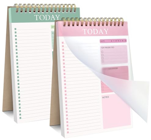 Zhswlp 2 Pack To Do List Notebook, Undated Daily Planner Spiral Notepad 104 Page A5 To Do List Pad tracking for Daily Plans, Work Study and Personal Oraganizer