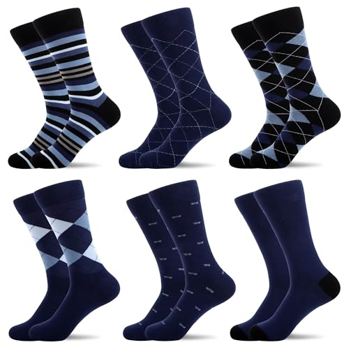 WeciBor 6 pares de calcetines de negocios para hombre, algodón peinado, sin costuras, para traje, con estampado, cómodos y transpirables, 43-46