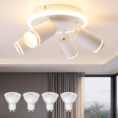 Faretti LED Soffitto Orientabili - Faretti da Soffitto Interno Bianco - Lampadario Soffitto 4 Luci con 4 x 5W GU10 LED, 3000K Bianco Caldo Faretti da Parete per Cucina, Camera da Letto, Soggiorno