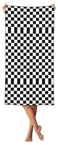 UVBDF Weiches Handtuch mit schwarz-weißen karierten Streifen, Yoga-Handtuch für Badezimmer, Dusche, Sport