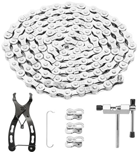 Fahrradkette 6/7/8 Fach Fahrrad Kette Fahrradkette Werkzeug mit Kettenschloss Zange Kettenbrecher und 3 Paar Kettenschloss Fahrradketten für Mountainbike (1/2 x 3/32 Inch 116 Glieder)