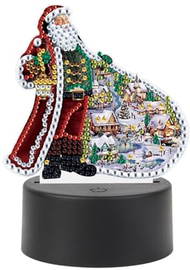 JISHSHAY Noël Diamond Painting Lampe Père Noël Diamant Painting Lampe de Chevet Broderie Diamant Lumière LED Bricolage Veilleuse LED Broderie Lumière Point de Croix Night Light Puzzle Veilleuse