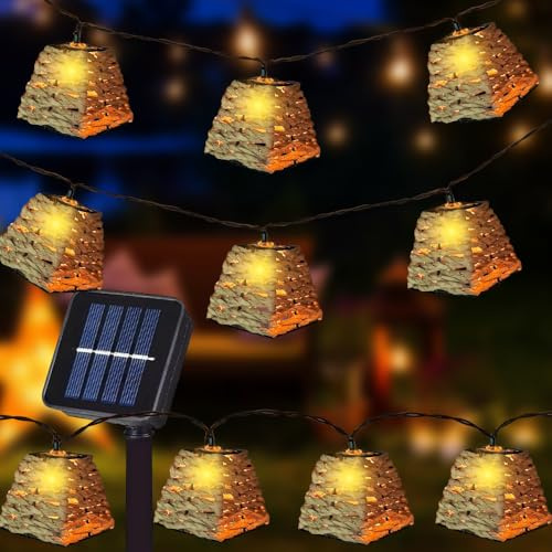 RNPKZ Lot de 10 guirlandes lumineuses solaires à LED pour l'extérieur, guirlande lumineuse solaire en rotin LED, guirlande lumineuse extérieure résistante aux intempéries, IP67, corde en papier