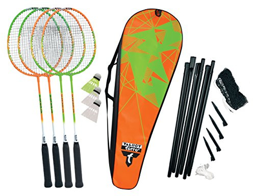 Talbot Torro Set de Badminton 4 Attacker Plus, 4 Raquetas, 3 Volantes, Juego de Red Completo, en una Bolsa, 449506