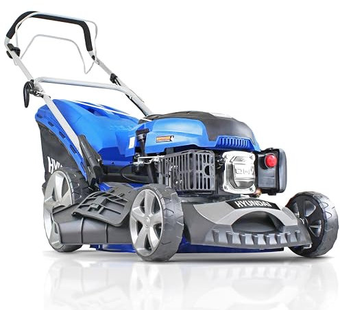 Hyundai 46cm Petrol Lawnmower Self-Propelled, 460mm / 18'' Cutting Width Lawn mower, 3.5HP 4-Stroke Petrol Engine, Foldable Handles, Mulching Lawn mower, 3 Year Warranty