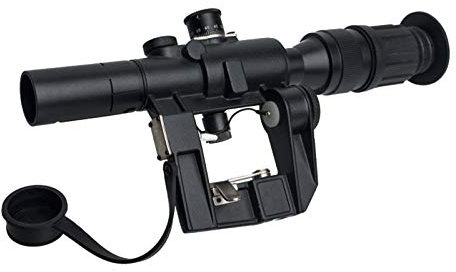 FOCUHUNTER SVD Gewehrzielfernrohre 4X26mm Softair Zielfernrohr Luftgewehr Illuminated Rot Absehen für Dragonov SVD AK Serie, mit Seite Montageschiene, Gummi Okularabdeckung