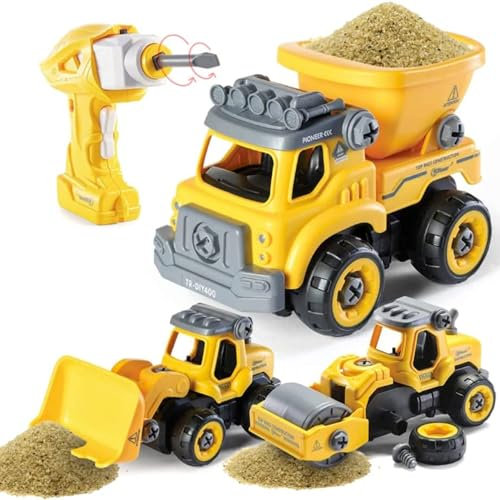 Top Race Remote Control Car STEM Toys for 3 4 5 6 7 Year Old Boys & Girls | RC Construction Toy Diggers Trucks︱3 in 1 Take Apart Toys Truck with Electric Drill for Kids (Police Car)