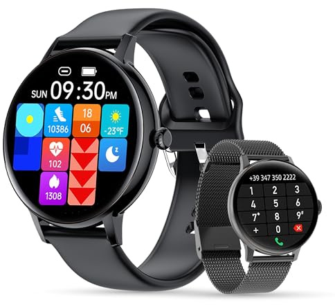 LUNIQUESHOP Montre Connectée LSCALL Homme avec Appel Bluetooth Ecran Tactile 1.7'' HD Smartwatch Tensiometre Assistant Vocal Fréquence Cardiaque SpO2 Sport Musique 2 Bracelets pour iOS Android Noir