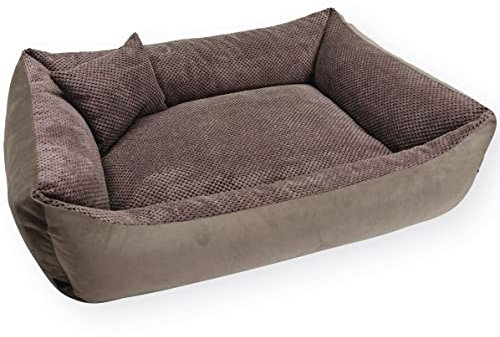 4L Textil Teo Kuscheliges Hundebett Bezug abnehmbar und waschbar Hundekorb mittelgroße Hunde Hundekissen flauschig Hundekörbchen Hundesofa (100x80 cm, Braun)