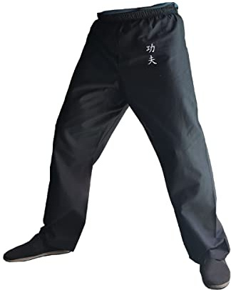 TA0 Kung Fu Pants Martial Arts Kimono for Men and Women, Wing Chun Trousers Cotton 100% (Kung Fu Black, L)