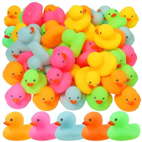 50pcs Mini Rubber Ducks Bath Toys, Multicolor Rubber Duckies Bulk, Mini Ducks Hiding for Cruise Ship Party Favors Shower Decorations Ducky Themed Pool Squeeze Games Classroom Prize