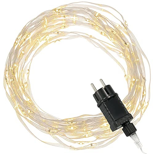 Nipach GmbH 100 LED Flach-Lichterkette warm-weiß für Außen IP44 Trafo 6h-Timer transparentes Kabel Weihnachtsdekoration Party Xmas-Deko Licht-Deko
