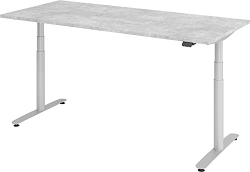 bümö elektrisch höhenverstellbarer Schreibtisch 180x80 cm mit Memory, Bluetooth & App-Steuerung - Schreibtisch höhenverstellbar elektrisch, elektrischer Schreibtisch Beton, Gestell Silber