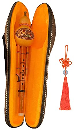 LOVIVER Flauta Hulusi Flauta de cucurbitáceas con estuche Instrumento musical chino tradicional Calabaza Flauta Bambú Hulusi para niños Principiante Amante de