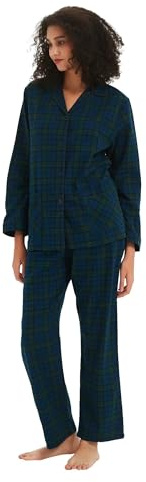 kolipajam Set di pigiami in flanella 100% cotone tinta in filo da donna, maniche lunghe, comodi pigiami invernali per donna, M