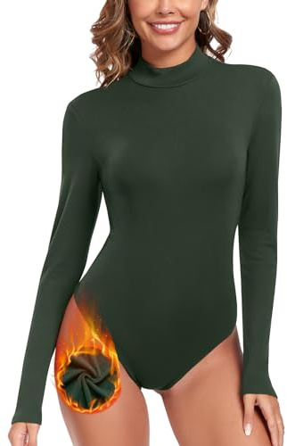 WOWENY Body de cuello alto para mujer jersey térmico de forro polar de manga larga cálido cómodo elegante camiseta con cuello alto