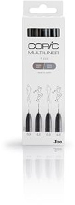 COPIC Multiliner Set, Grey, 4 Fineliner in 2 verschiedenen Farben und Strichstärken, Zeichen Stifte mit einer feinen Spitze und wasserbeständiger Pigmenttinte