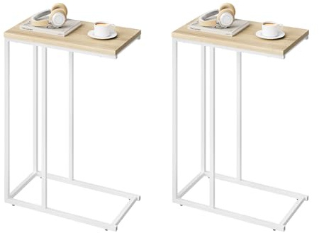 WOLTU Set di 2 Tavolino Laterale da Divano Tavolo da Caffè Supporto Piano D'appoggio in Legno Metallo TSG17hei-2